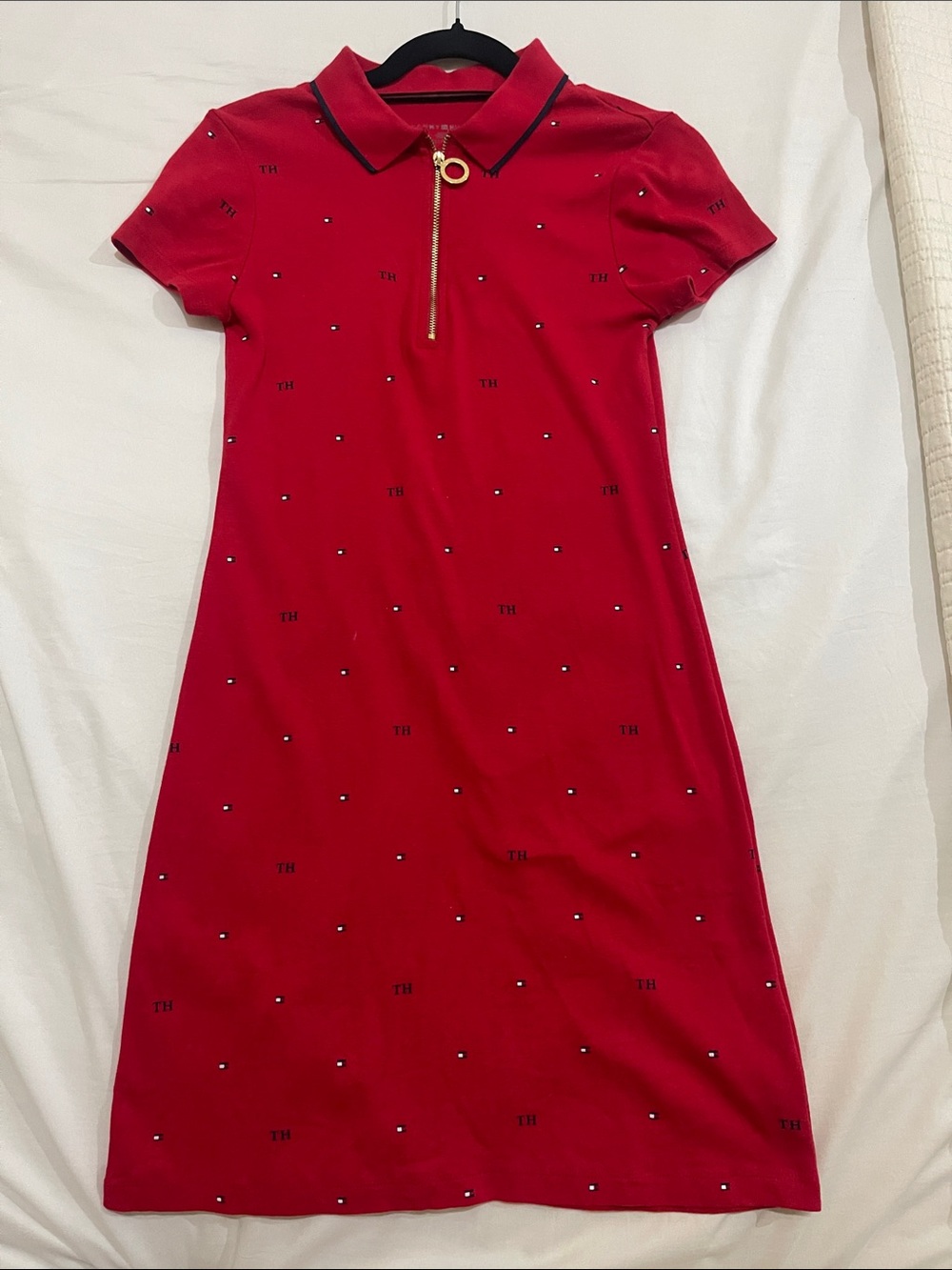 Tommy Hilfiger Red Polo Dress with Gold Zip and Stud Accents